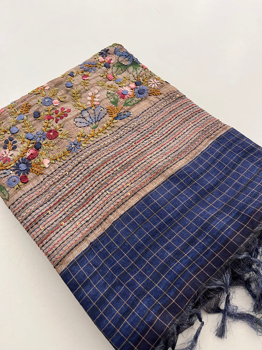 Linen Tussar designer saree