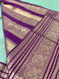 JU18 - Pista X Purple Checks Semi Silk Saree