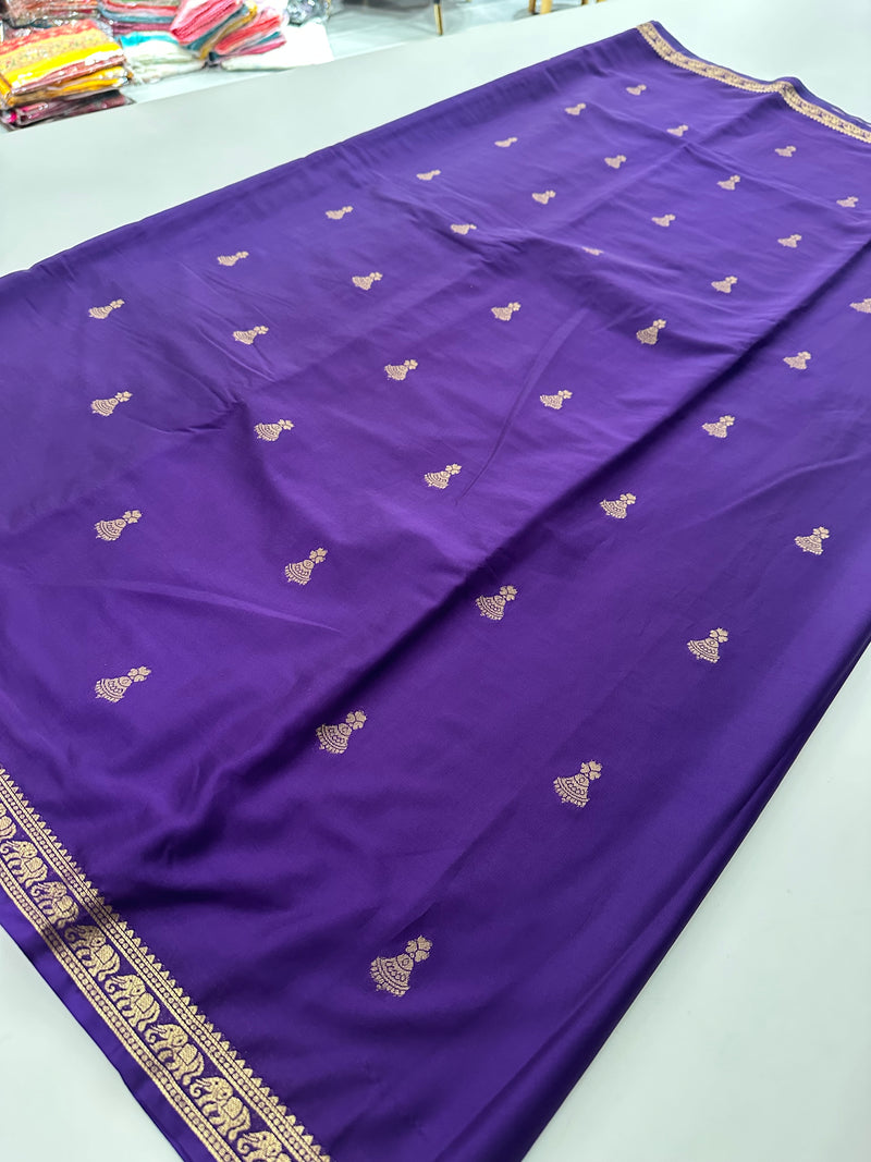 Semi Mysore Silk Small Border Jhumki Buttas - Purple - AU27