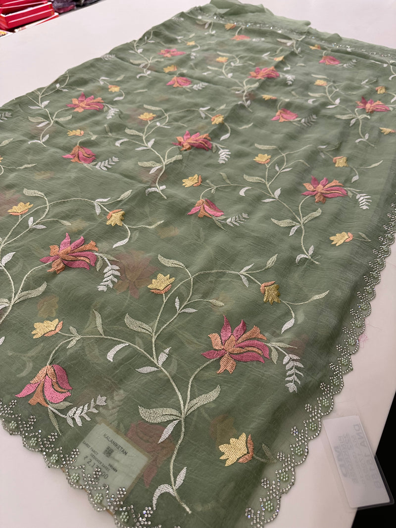 Soft Organza Full Work Sarees in 2 new Colors  Pista and Lavender Shades🌹 Comes with embroidery buttas all over 🌹JU27