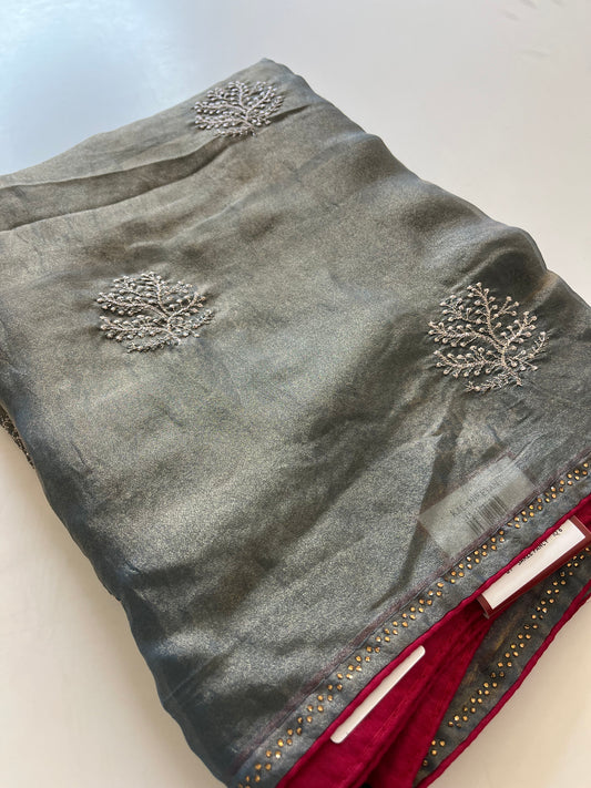 Laser Chiffon Work Saree