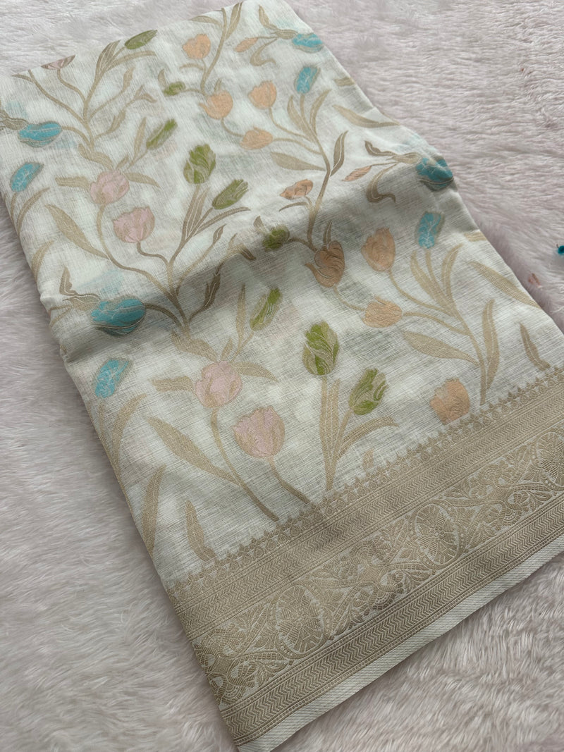 Tulips Linen Premium Saree-M13