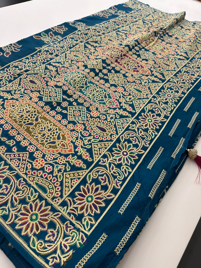 Soft Pashmina silk sarees with white weaving, all over design and self blouse with butti and border 🌹  -AU2