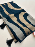 Peacock Blue Designer Chinnon Silk Saree – Zigzag Design AU24