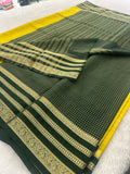 Semi Crepe Checks Saree - Yellow x Bottle Green AU25