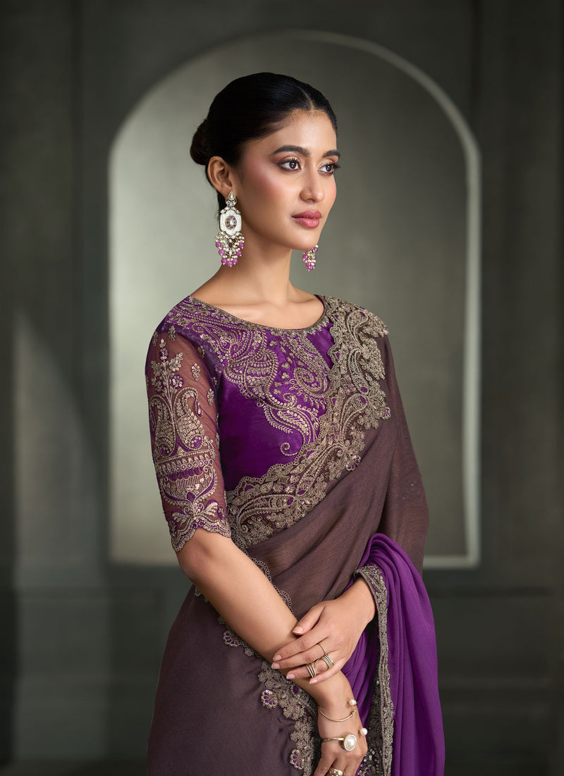 SW-1712 — MAGIC CHIFFON SAREE & BANGLORE WORK BLOUSE