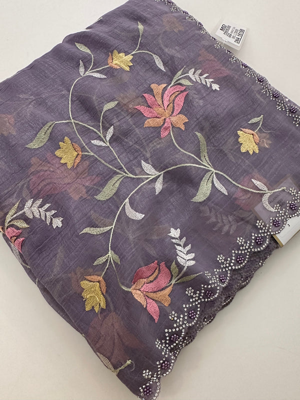 Soft Organza Full Work Sarees in 2 new Colors  Pista and Lavender Shades🌹 Comes with embroidery buttas all over 🌹JU27