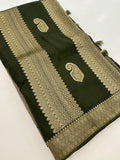 Olive x Yellow Tussar Designer Saree with Mango Butta All Over JU24