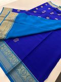 Royal Blue Garuda Pattern Pure Mysore Silk Saree - AU10