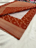 Rust Heritage Linen Designer Saree with Butta Design 🌹-AU2