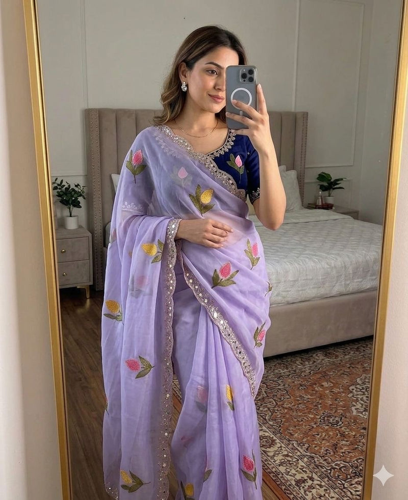 Soft Rangoli silk saree with embroidery work all over saree and beautiful  flower  design and real  mirror work with cut work border    Blouse - beautiful contract rangoli silk blouse with embroidery work