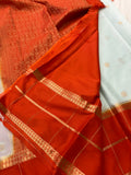Light Blue X Orange Premium Semi Mysore Crape Silk Saree- JU16