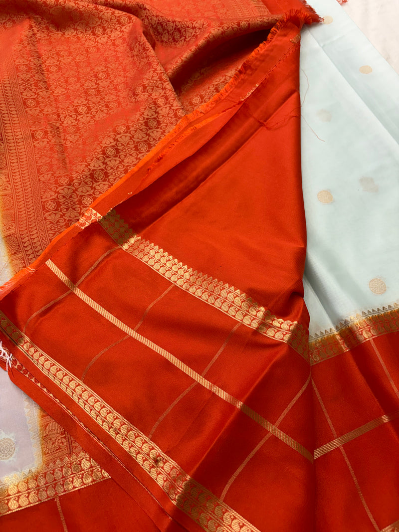 Light Blue X Orange Premium Semi Mysore Crape Silk Saree- JU16