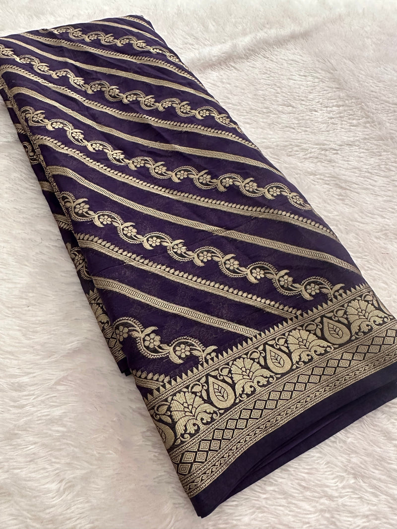 Premium Laser Chiffon Saree – Purple AU26
