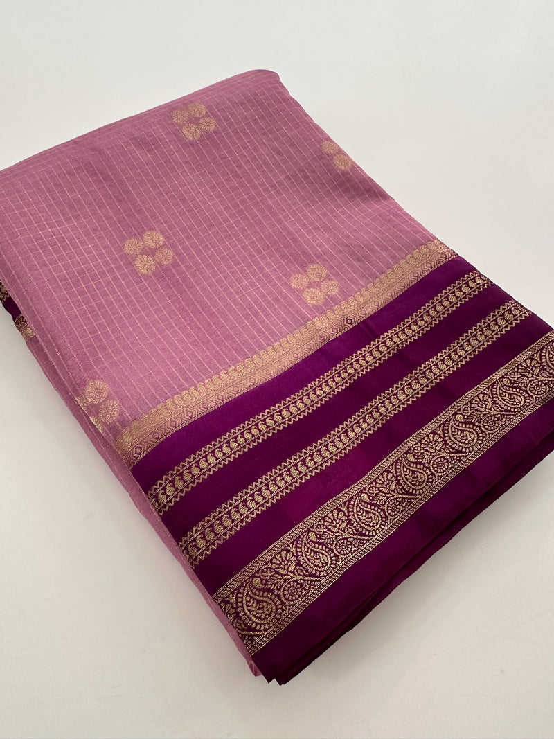 Semi Mysore Silk Checks Saree with Butta-AU16