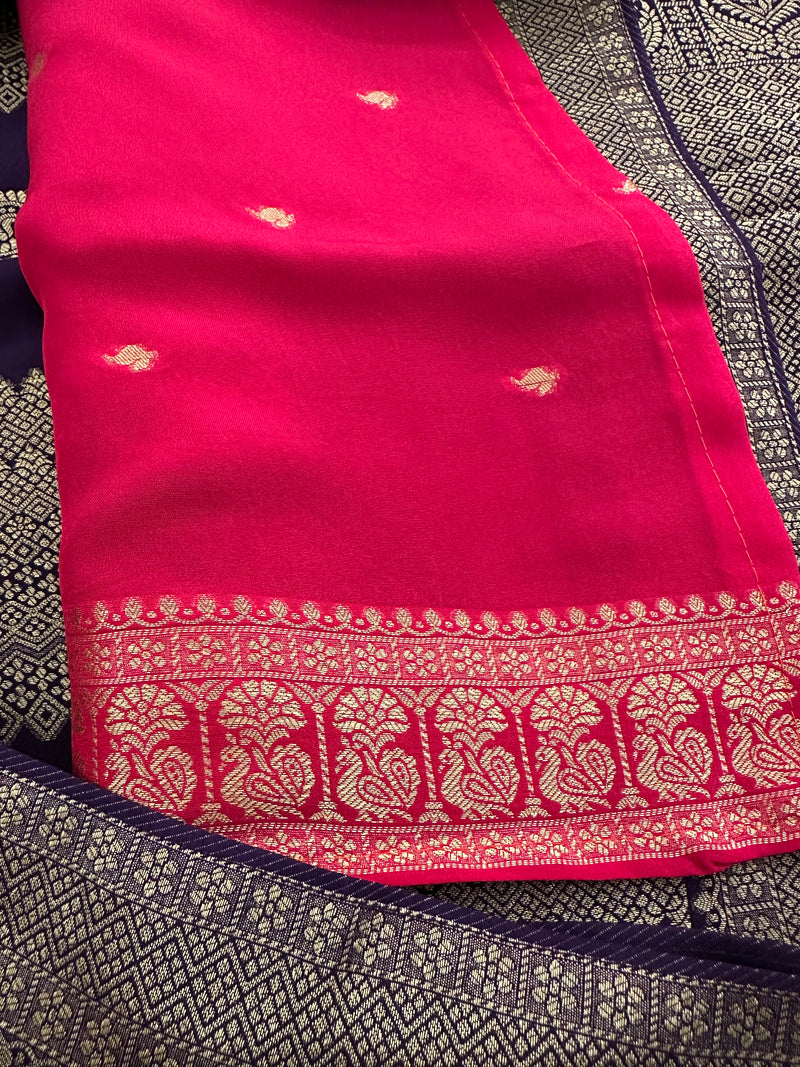 Purple x Pink Tussar Designer Saree with Mango Butta All Over JU24