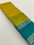Premium Semi Mysore Silk sarees with silver and gold weavings and contrast blouse piece🌹-AU9