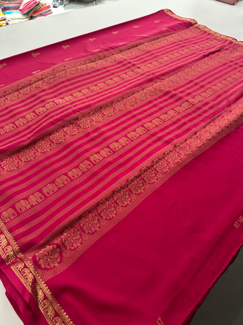 Semi Mysore Silk Small Border Jhumki Buttas - Rani Pink - AU27