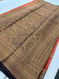 Rust Orange x Brown Tussar Cotton Saree with Double Leaf Butta All Over JU24