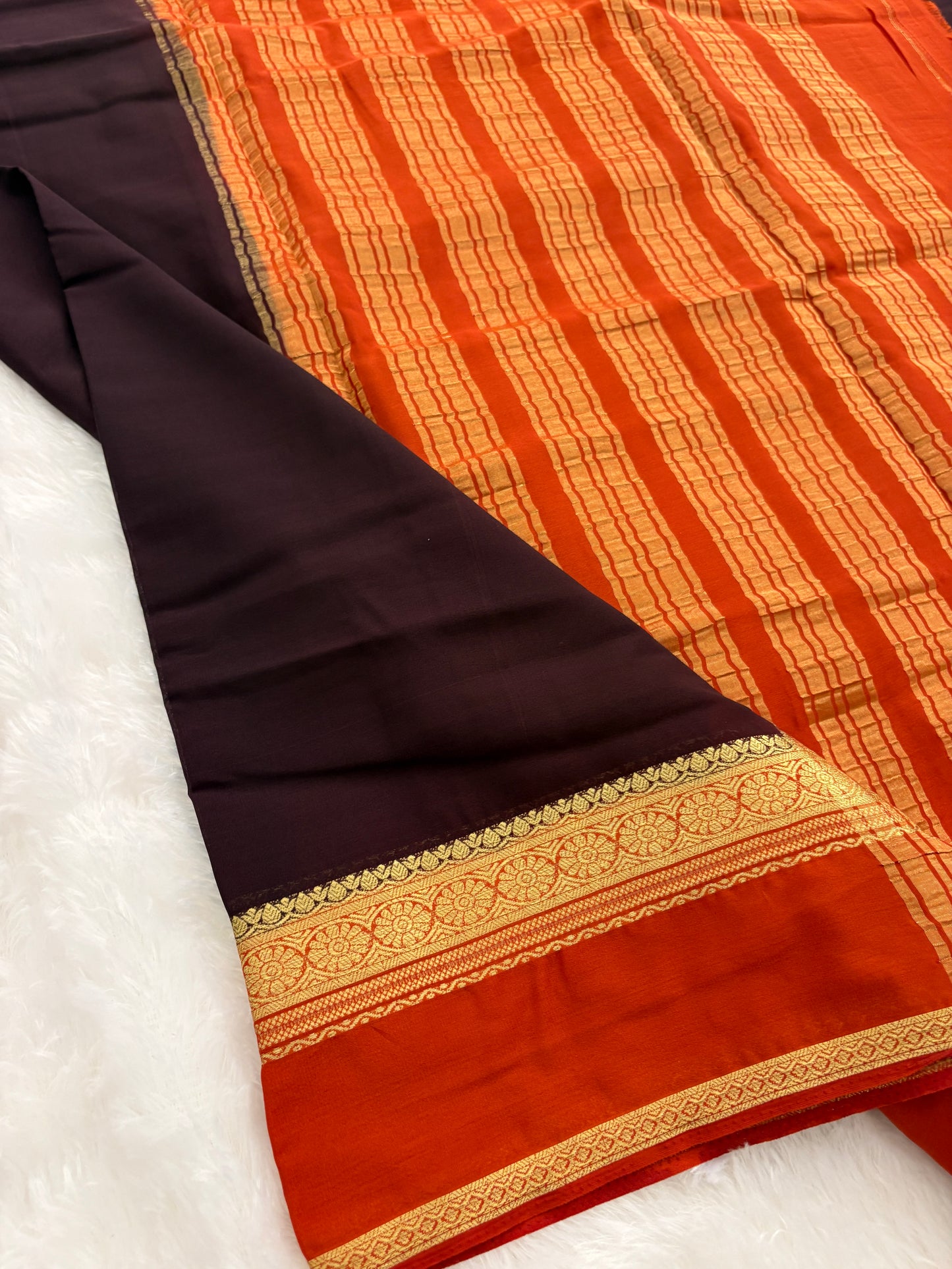 Brown X Rust Small Bentex Semi mysore Silk Saree-J1116