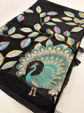 Black Patch Work Netted Kora Fabric Designer Saree