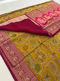 Pashmina silk sari with aari work round designs all over and contrast pink blouse🌹-AU6