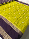 Premium Semi Mysore Silk sarees with silver and gold weavings and contrast blouse piece🌹-AU9