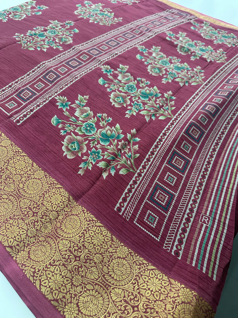 Crush Crape Chiffon Printed Sarees With self Butti Printed Blouse Piece🌹- J29