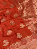Laser Chiffon Saree Rust Orange Shade- JU17