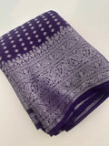 Silver 1000 Butties Fancy Saree,, comes with rich silver pallu and silver brocade style blouse pice🌹-AU13