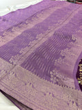 Lavender Viscose Silk Saree with Brown Floral Print Blouse SALE