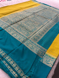 Crepe Silk Sarees in Gold weaving and Big Bentex Border,, comes in checkered pattern and contrast blouse piece 🌹