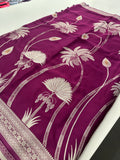 Pure Banarsi Crepe Silk Saree,, silver and gold weaving all over 🌹-AU15
