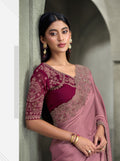 SW-1716 — ONION PINK SARTIN GEORGETTE SAREE & GEORGETTE WORK BLOUSE