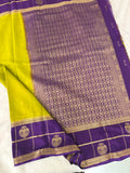 Semi Crepe Silk Saree - Mehendi Green x Navy Blue (J29)