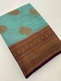 Pastel Blue x Purple Tussar Cotton Saree with Double Leaf Butta All Over JU24