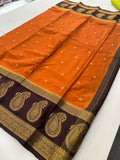 Vintage Semi Crepe Silk Saree with contrast butti blouse and mango border-Au15
