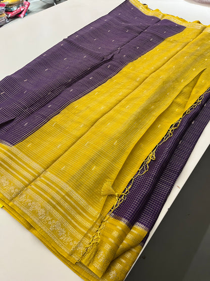 Banarasi viscose crape purple micro checks butties