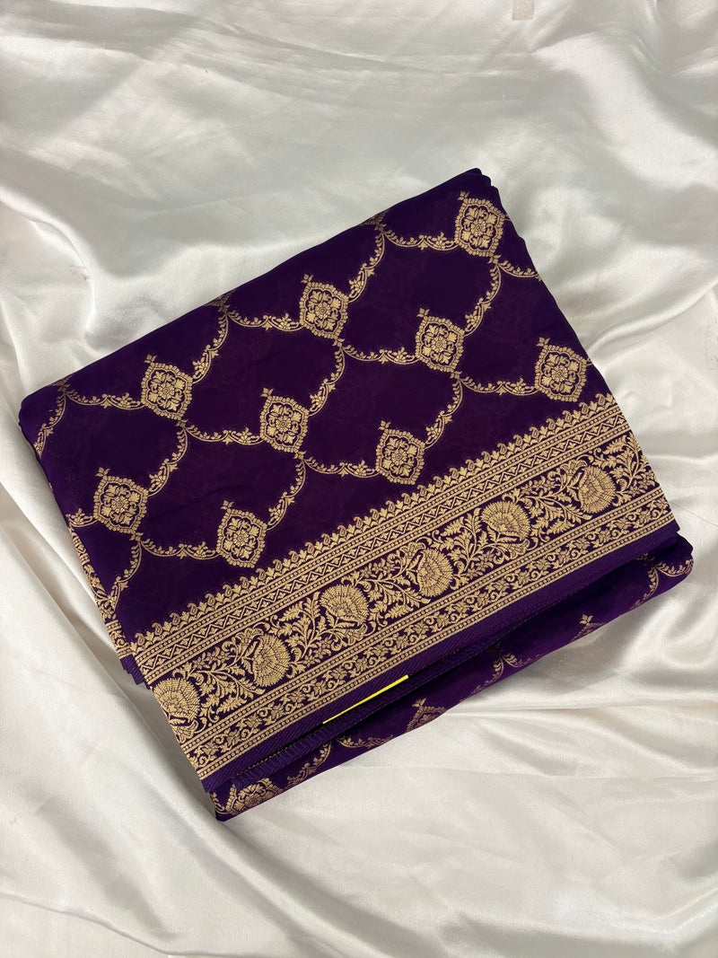 Purple Satin Kora Banaras Saree with Rich Gold Zari Jaal All Over JU23