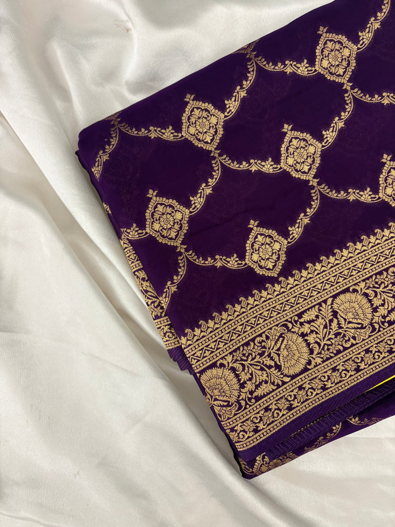 Purple Satin Kora Banaras Saree with Rich Gold Zari Jaal All Over JU23