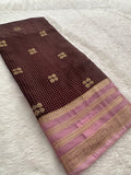 Semi Crepe Checks Saree - Brown x Pink AU25