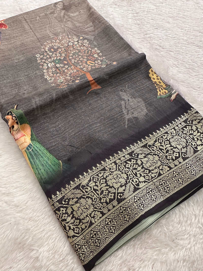 Kalamkari Printed Crape-JU14