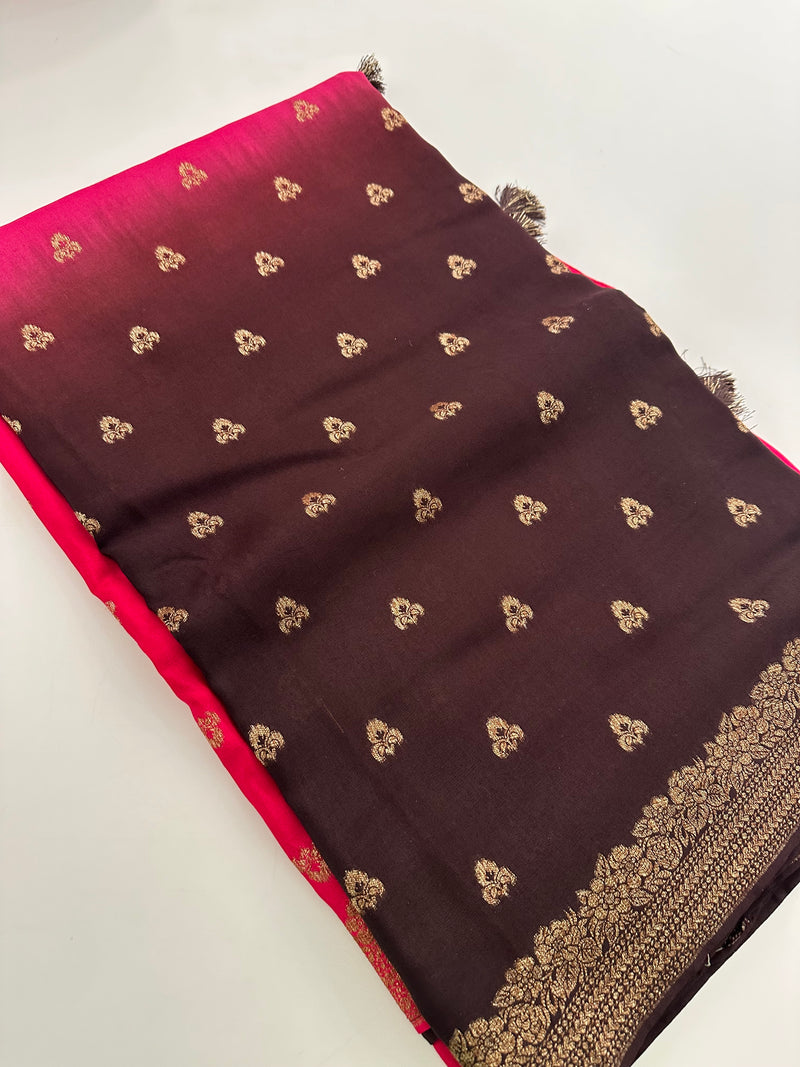 Dyed Crape Saree weaving, Butta, and weaving border🌹-AU2