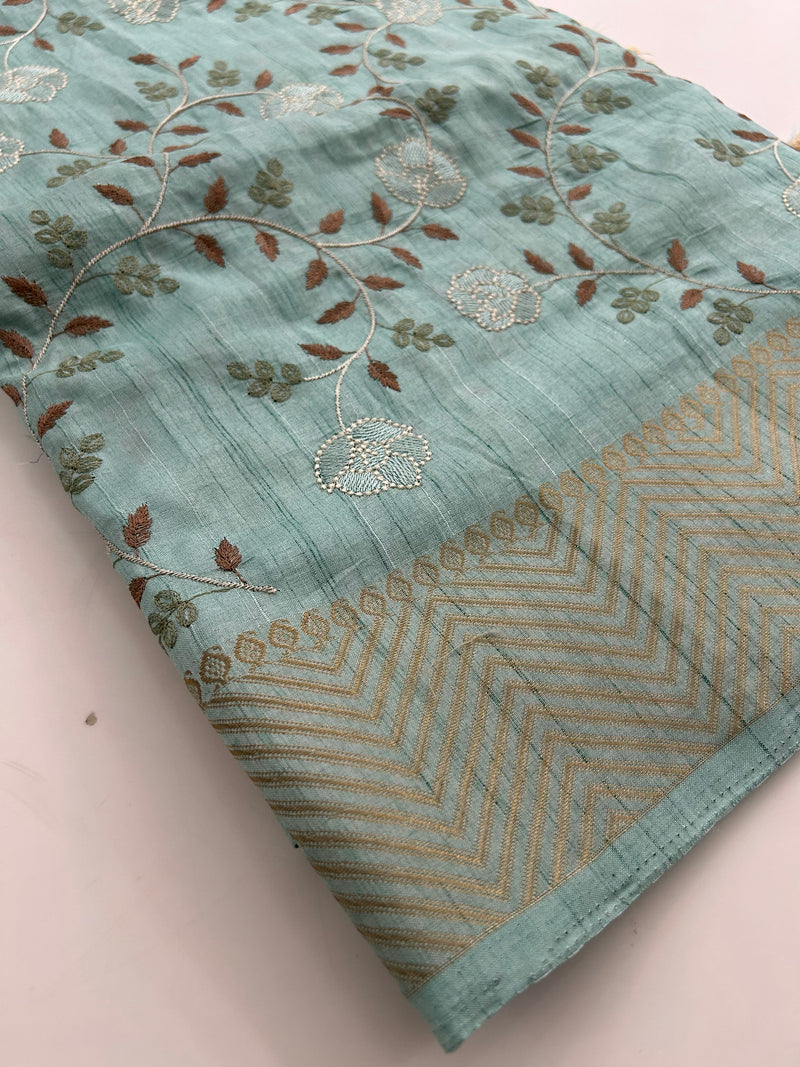 🌹Tussar Silk Sarees in Full Embroidery Work With Self Pattern Blouse 🌹
JU23