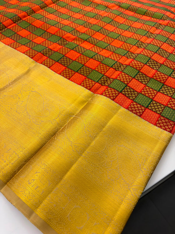 2G Pure Kanchi Silk Saree Multi Checkered