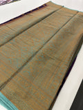 Purple x Pastel Blue Tussar Cotton Saree with Double Leaf Butta All Over JU24