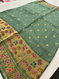 Pista Green Pure Tussar Paithani Designer Saree - AU12