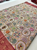 Pashmina silk sari with aari work round designs all over and contrast pink blouse🌹-AU2