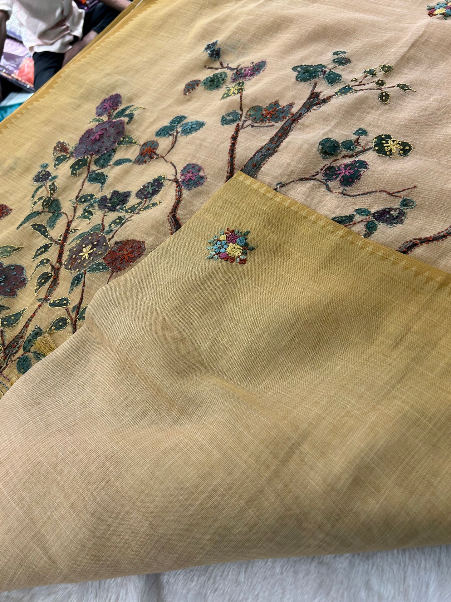 Linen Knot Work Fancy Saree-M15
