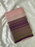 JU18 - Baby Pink X Purple Checks Semi Silk Saree